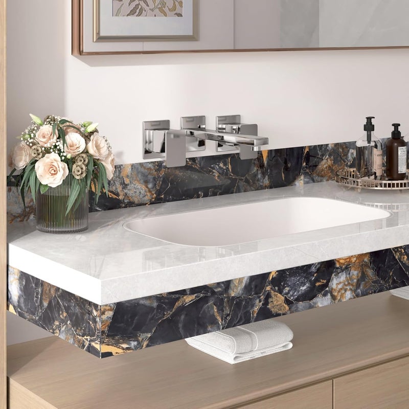 Wallercity Marble Border Wallpaper Peel and Stick Marble Contact Paper for Countertops Border Stickers for Wall Decor Mirror Frame Borders Wall Paper for Bathroom Waterproof Self Adhesive 3.94x394 in - Image 3